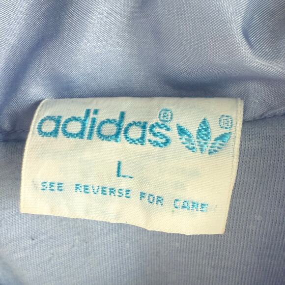 Vtg 80s Adidas Windbreaker Track Jacket Periwinkle Nylon Trefoil Logo Womens L - Picture 5 of 13